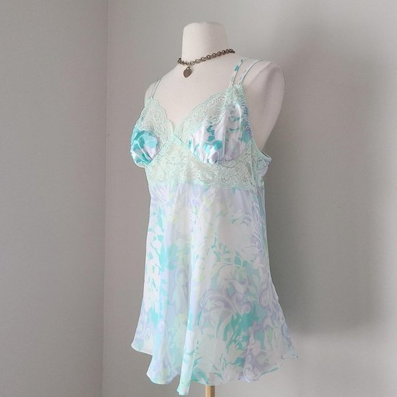 Vintage y2k Secret Treasures Blue Lace Mini Chemise - Picture 1 of 4